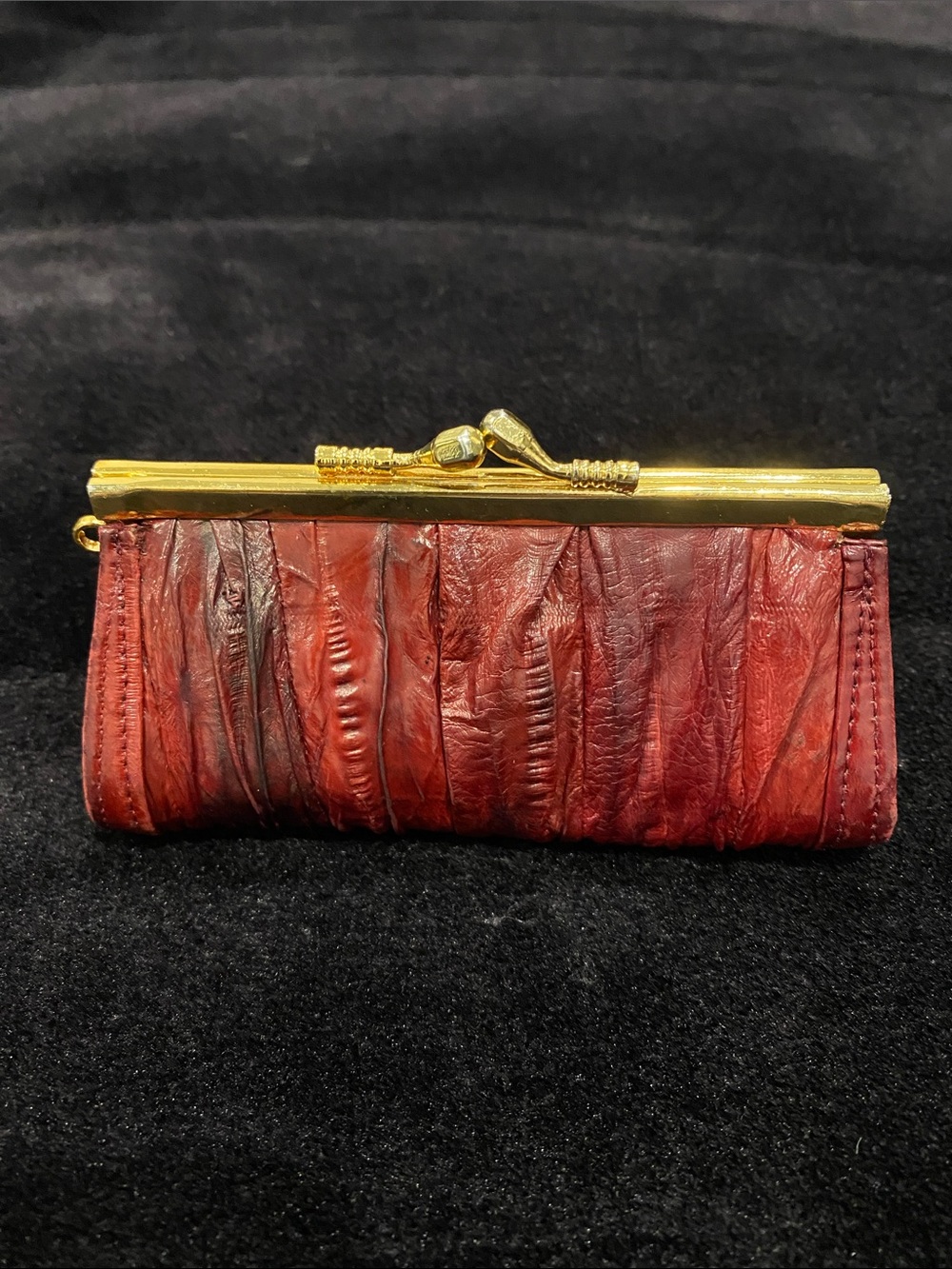 Red Leather Lipstick Clutch Case with Gold like Frame